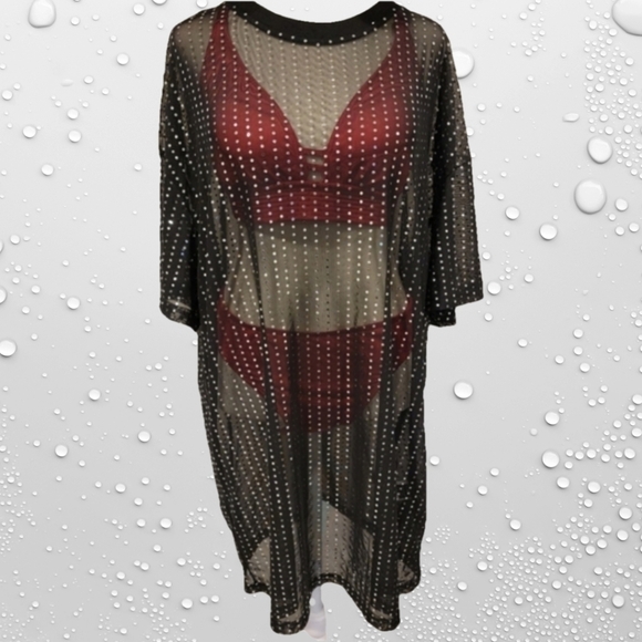 Sequin Short Sleeve Sheer Swim Coveup/Overshirt Size L - Picture 2 of 8